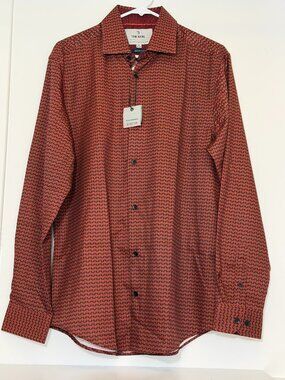 Tom Baine Performance Collection Red Geometric Dress Shirt Medium 15-15.5 Modern